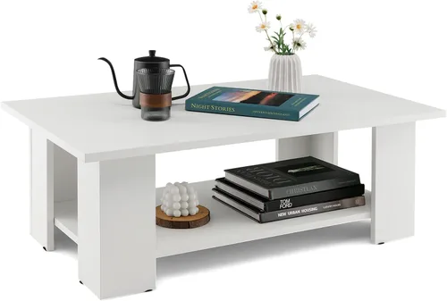 Vista 11 de Tangkula Mesa auxiliar de 2 niveles, moderna mesa de cóctel rectangular con 5 patas de soporte, muebles de sala de estar con acento de madera, mesa