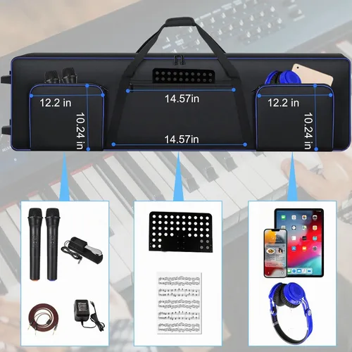 Vista 3 de Funda para teclado de 88 teclas acolchada suave con ruedas