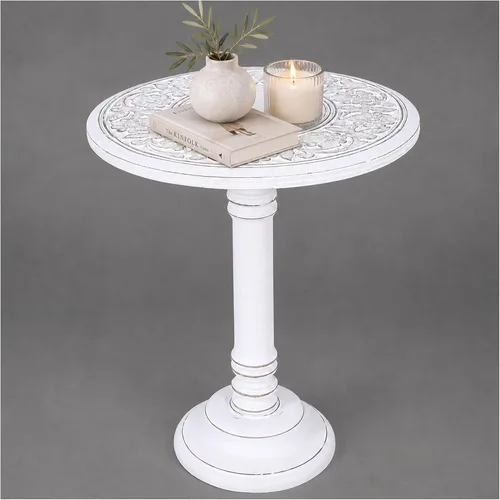 Vista 13 de Mesa auxiliar de madera de mango tallada a mano – 18x22 rústica