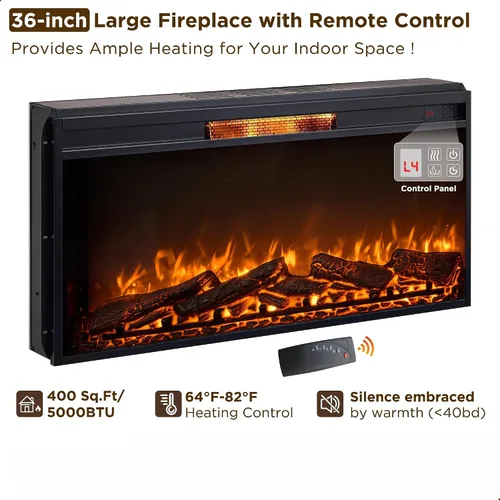 Vista 3 de RedLemon Chimenea eléctrica de 52'' con repisa, centro de entretenimiento estilo granja, chimenea eléctrica de 36'' y cubículo semi-abierto