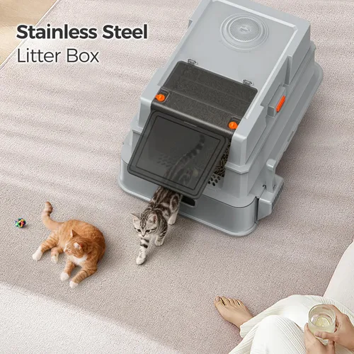 Vista 9 de XXXL Stainless Steel Litter Box with Lid,28" L x 20.5" W x 16.5" H Extra Large Cat Litter Box Enclosure for Large and Multi-Cats