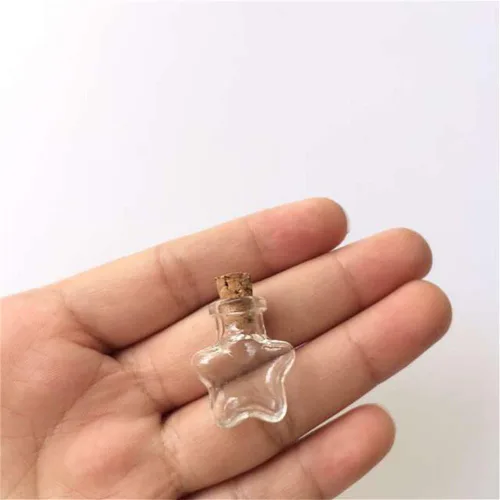 Vista 5 de Mini lindas botellas de vidrio colgantes con forma de estrella, pequeñas botellas colgantes con corcho, tarros de bricolaje, frascos de regalo, 10