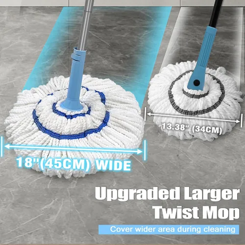 Vista 2 de NEWE Trapeador giratorio para limpieza de suelos, mopa de microfibra mejorada de 18 pulgadas de ancho, mango largo de 55 pulgadas de largo