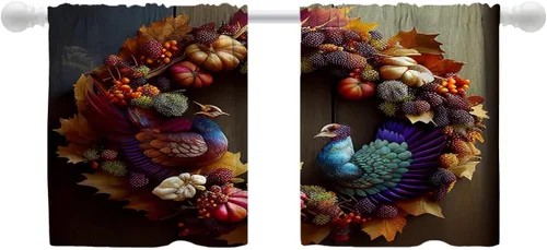 Vista 54 de Shrahala Art Nouveau Floral Pattern Blackout Curtain Tiers, Delicate Vine and Flower Design Kitchen Valance Light Blocking Tier Drapes with Rod