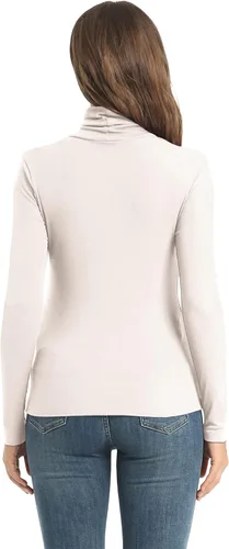 Vista 6 de Camisetas casuales de cuello alto de manga larga para mujer, ajustadas, ligeras, de capa base