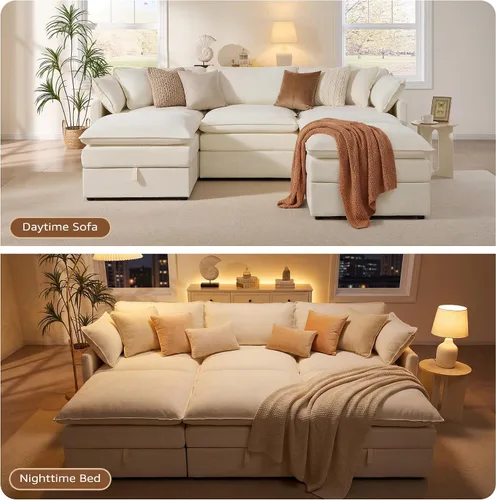 Vista 8 de Ihanherry Sofá cama modular de gran tamaño con almacenamiento, sofá nube modular de 6 plazas de 103 pulgadas con otomanas móviles, sofás de felpilla