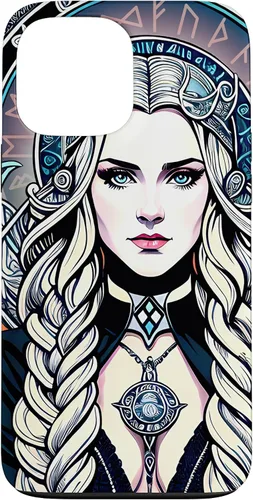 Vista 23 de iPhone 16 Skadi Diosa nórdica, mito vikingo nórdico, runas, estuche de arte nórdico