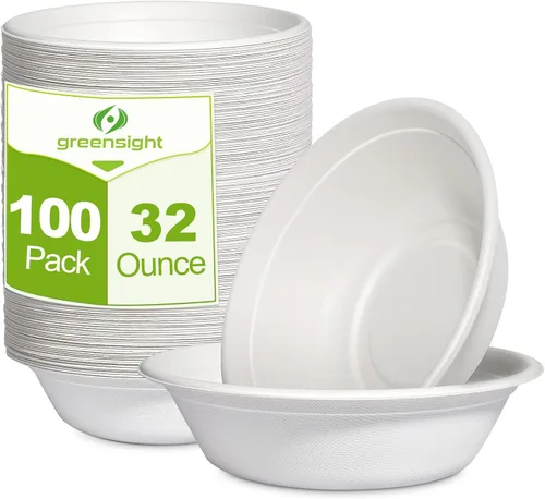 Vista 8 de greensight Cuencos de papel para servir para ensalada, helado, postre y sopa caliente, 32 onzas, resistentes, ecológicos, desechables