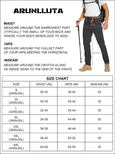 Vista 6 de Arunlluta Pantalones de senderismo para hombre, pantalones de viaje para senderismo, resistentes al agua, pantalones de trabajo para hombre