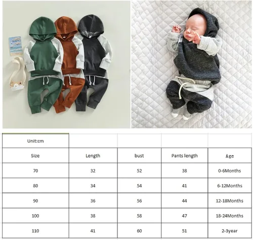 Vista 7 de Endorothii Conjunto de sudadera con capucha y pantalones de manga larga para bebé niño y niño, 2 piezas, ropa de otoño