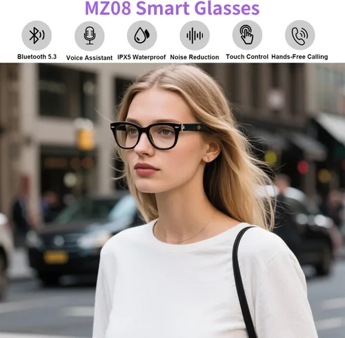 Vista 2 de Anteojos inteligentes con Bluetooth, IPX5 impermeables y anti-luz azul, anteojos de audio inteligentes con toque inteligente, altavoz de oído
