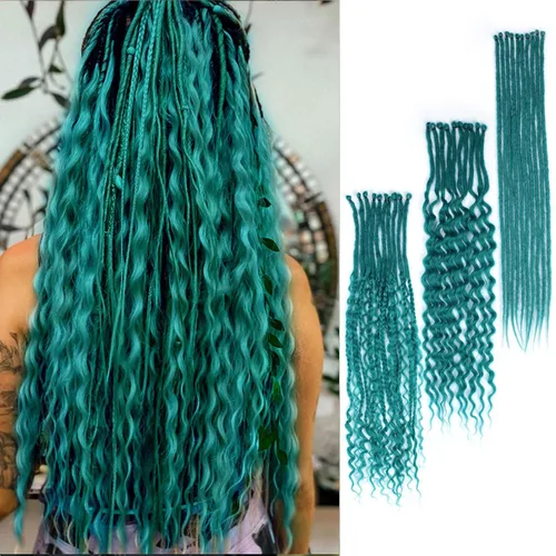 Vista 48 de Extensiones de rastas trenzadas bohemias de 24 pulgadas, 10 hebras de rastas sintéticas rizadas color marrón degradado con trenza de caja, rastas