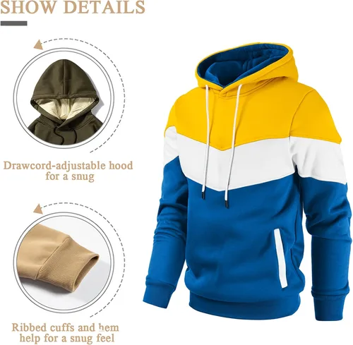 Vista 4 de Gesean Sudadera con capucha, de manga larga, para hombre, diseño de bloque de color, estilo informal, con bolsillo