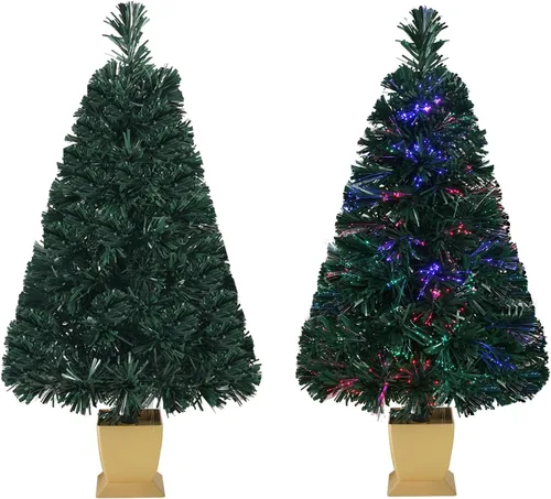 Vista 2 de 32inch Green Fiber Optic Christmas Tree, Small Christmas Tree with Lights Artificial Prelit Tabletop Xmas Tree Holiday Home Decorations, USB Adaptor