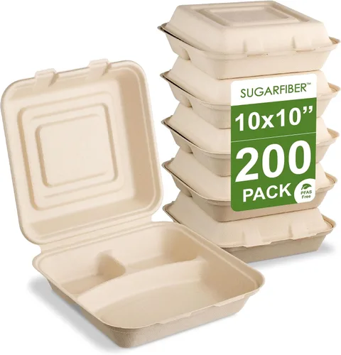 Vista 9 de Harvest Pack - Contenedores compostables de 6 x 6 pulgadas (paquete de 50), caja Bento de 4 pulgadas sin PFAS con certificación BPI para tartas