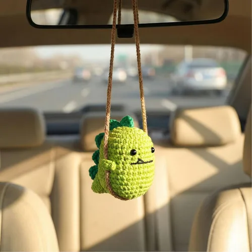 Vista 10 de Accesorios colgantes de espejo de coche con pollito - Decoración tejida a mano para espejo retrovisor, estética