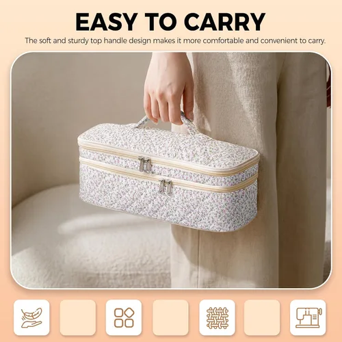 Vista 7 de Bolsa de viaje de herramientas para el cabello de doble capa para rosa (Floral Pink)
