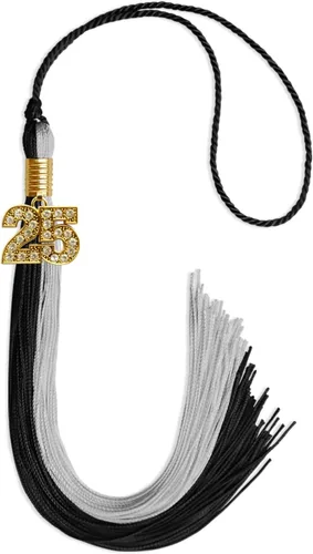 Vista 180 de Endea Graduation Borla de doble color con dije dorado (negro/oro brillante, 2022)