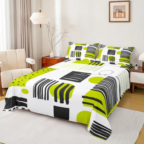 Vista 23 de Erosebridal Juego de sábanas tamaño individual color gris y blanco y verde azulado, juego de sábanas de arte abstracto, juego de sábanas estéticas