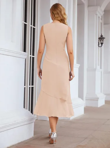 Vista 4 de Numbersea Vestidos formales de baile de graduación, de gasa, acampanados, para madre de la novia, tallas grandes para mujeres con chaqueta, Rosado