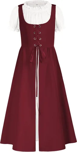Vista 9 de Scarlet Darkness Vestido renacentista para niñas, disfraz de princesa medieval de dos piezas, 7-14 años