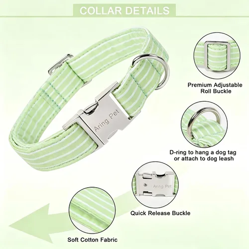Vista 26 de Aring Pet Collar de algodón, ligero y ajustable, con hebilla de liberación rápida, para perros pequeños, medianos y grandes, para cachorros, S, Hoja