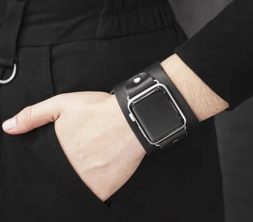 Vista 2 de Correa ancha de cuero compatible con Apple Watch de 1.496 in 1.575 in 1.614 in 1.654 in 1.732 in 1.772 in 1.811 in 1.929 in, hecho a mano UA 1105