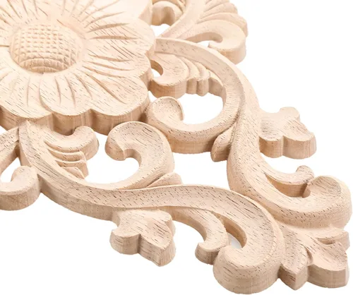 Vista 5 de MUXSAM - Apliques tallados en madera, 1 pieza decorativa de madera, calcomanías de centro de muebles sin pintar para armario, tocador, cama, puerta