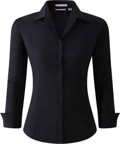 Vista 7 de Esabel.C - Camisa de trabajo con botones de manga larga para mujer, elástica, corte regular