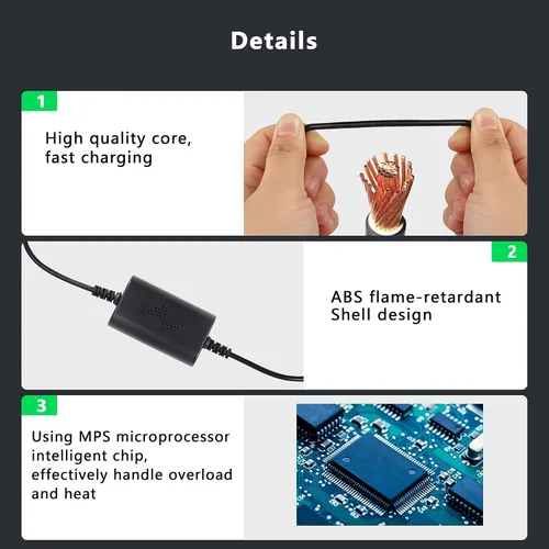 Vista 6 de XMSJSIY Kit de fusible de cámara para salpicadero, cable duro USB-C tipo C, convierte 12 V-36 V a 5 V/2.5 A, cable de alimentación para cargador DVR