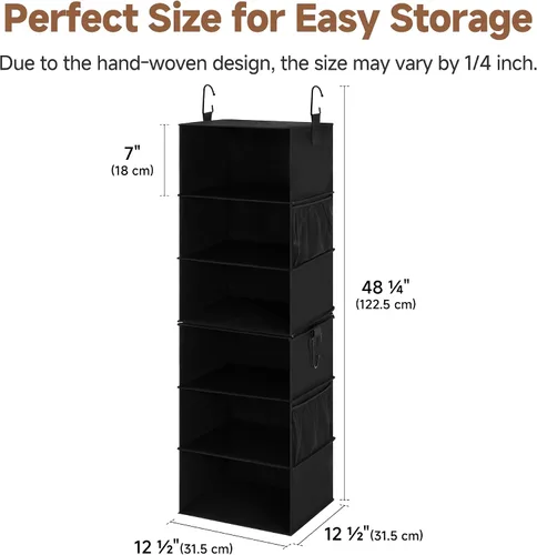 Vista 3 de StorageWorks Organizador colgante de armario de 6 estantes, organizador de almacenamiento separable de dos 3 estantes con bolsillos laterales