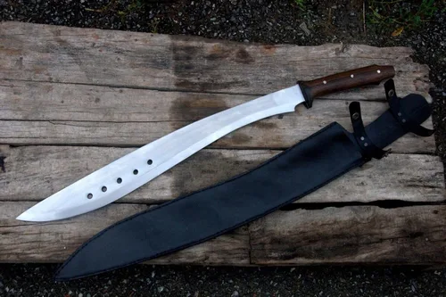 Vista 3 de Machete de hoja de 20" Nepal EGKH Made Libro de Eli, espada de acero de alto carbono, mango de palisandro