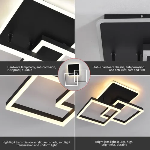 Vista 10 de Garwarm Lámpara de Techo LED Moderna, Regulable de 3 Cabezales Cuadrados Accesorio de Lámpara de Techo con Control Remoto, Candelabro de Techo