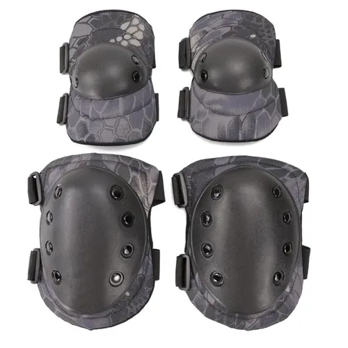 Vista 4 de Juego de rodilleras tácticas para coderas, coderas, rodilleras, coderas, combate, paintball, patinaje, deportes al aire libre, equipo de protección