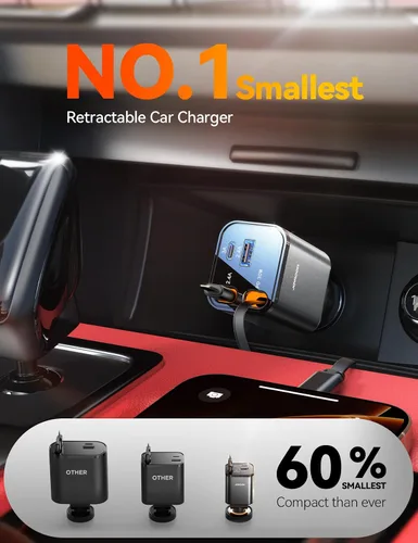 Vista 2 de [2026 Ultra-compacto] Cargador de coche retráctil de 84 W, [PD 45W] Cargador de coche USB C para iPhone 16 17 Pro carga rápida, accesorios de coche