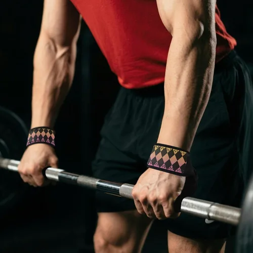 Vista 7 de Buffalo Plaid Yellow Purple Black Gradient Wrist Wraps and Lifting Straps Anti Slip Gym Workout Straps for Weightlifting, Deadlifting, Exercise
