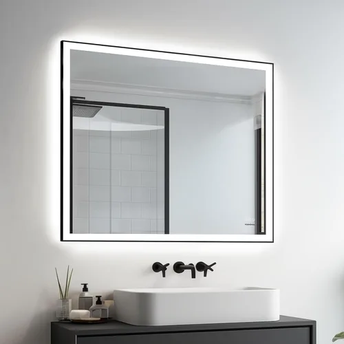 Vista 10 de Espejo de baño LED de 24x32'' con luz, marco de aluminio, regulable frontal y retroiluminado, antivaho, sin distorsión, memoria de luz, templado e