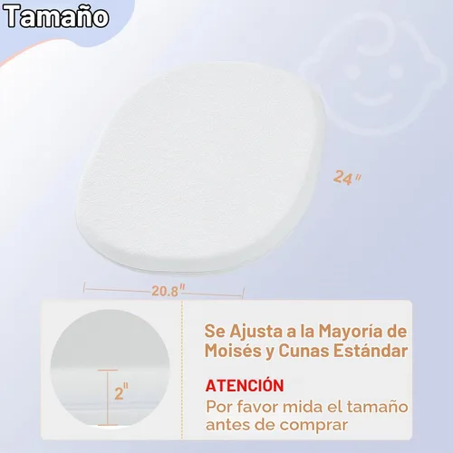 Vista 2 de Almohadilla de colchón para moisés de bebé NeoBorn, de 61 cm x 52.8 cm, colchón de espuma de memoria con gel de confort de doble cara con funda