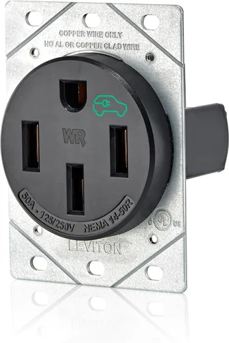 Vista 2 de Leviton Receptáculo/salida de carga EV de 50 amperios, resistente, resistente a la intemperie, 1450 W, negro