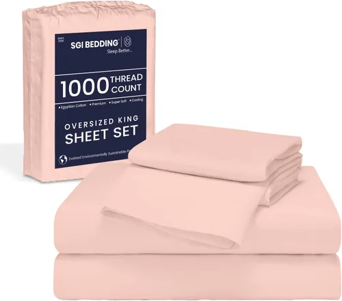 Vista 12 de SGI Bedding 108" x 108" Juego de sábanas de 4 piezas de tamaño Alaskan King de 1000 hilos 100% de algodón egipcio - Sábanas de bolsillo profundo