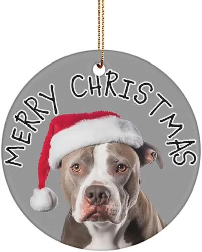 Vista 4 de Pitbull Adorno de Navidad, adorno de árbol de Navidad para amantes de Pitbull