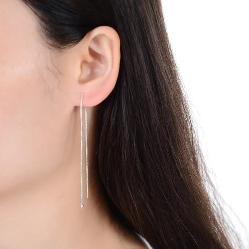 Vista 4 de Adabele Auténtica plata de ley 925, bonitos aretes de cadena larga, con borlas, hipoalergénicos, sin níquel, ligeros, delicados, joyería fina