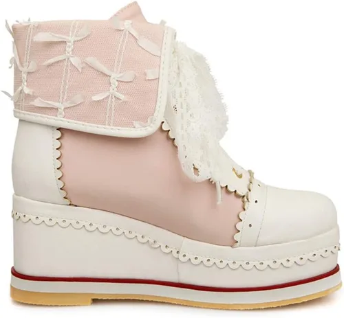 Vista 6 de HILIB - Botas Lolita para mujer, botas con plataforma para cosplay