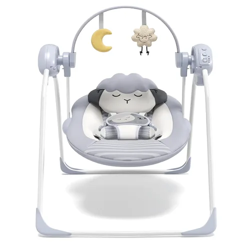 Vista 11 de Columpios de bebé para bebés, columpio para recién nacido, columpio portátil para bebés con música, velocidad adaptable, temporizador, cojín suave
