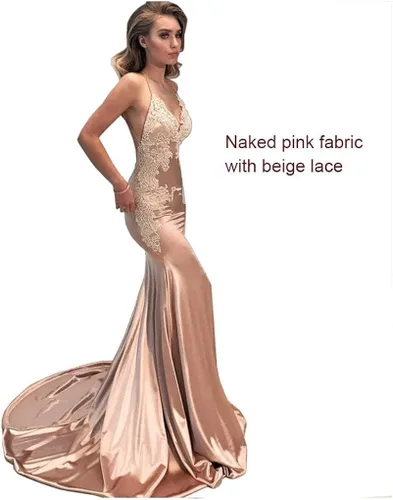 Vista 6 de M Bridal Vestidos largos de sirena con apliques de encaje para mujer, vestidos de noche con espalda abierta