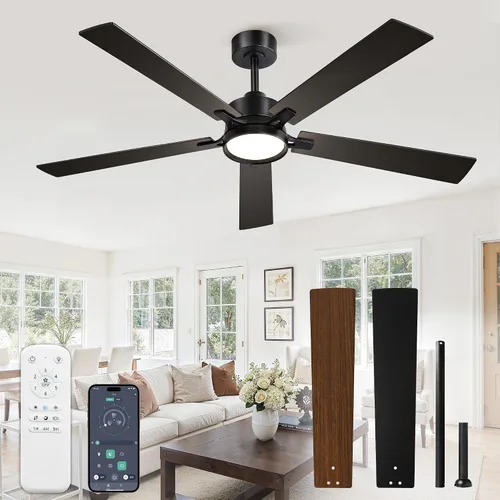 Vista 11 de 52 Inch Ceiling Fan with Lights,APP&Remote Control,DC Motor Black