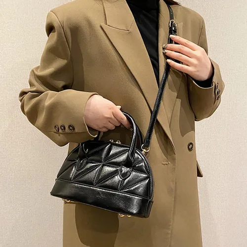 Vista 7 de Bolso de mano con forma de cúpula de charol para mujer, con forma de concha, mini bolso con asa superior