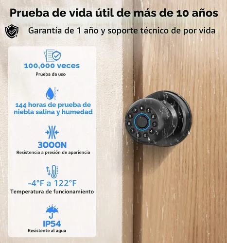 Vista 6 de Anweller Pomo de puerta inteligente con cerradura, teclado de código de huellas dactilares, entrada sin llave, electrónico, digital, biométrico
