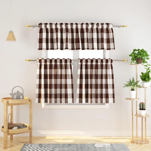 Vista 28 de Cenefas de cortina para ventana de 16 pulgadas de largo, 2 paneles de cuadros búfalo, cortinas pequeñas con bolsillo para barra, estilo clásico