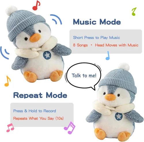 Vista 6 de Juguete de pingüino parlante interactivo de felpa para bebé y niño, regalos para niños y niñas, cantar, imitar, grabar, repetir lo que dices